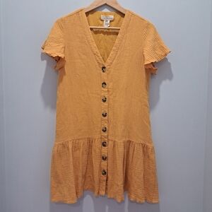 Lost In Lunar Mika Turmeric Button-Up Cotton Gauze Boho Festival Mini Dress XS